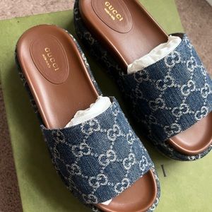 Gucci Angelina Logo Platform Sandals Slides